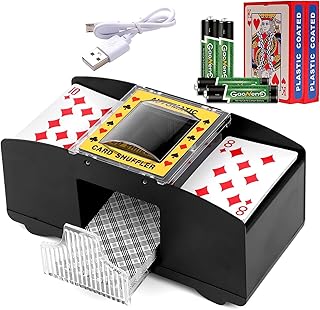 Kartenmischer 2 Deck USB, Kartenmischmaschine Elektrische mit Batteries und 2 Poker für UNO, Poker, Texas Hold Em, Omaha, Baccarat