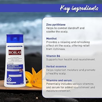 Zinc & Menthol Hair Shampoo - Anti-Dandruff & Anti Hair Loss Shampoo - Fresh Mint Shampoo for Hair Loss & Soothing Scalp - Fragrance Free, Rich in Vitamins - All Hair Types (Pack of 1) 360ml