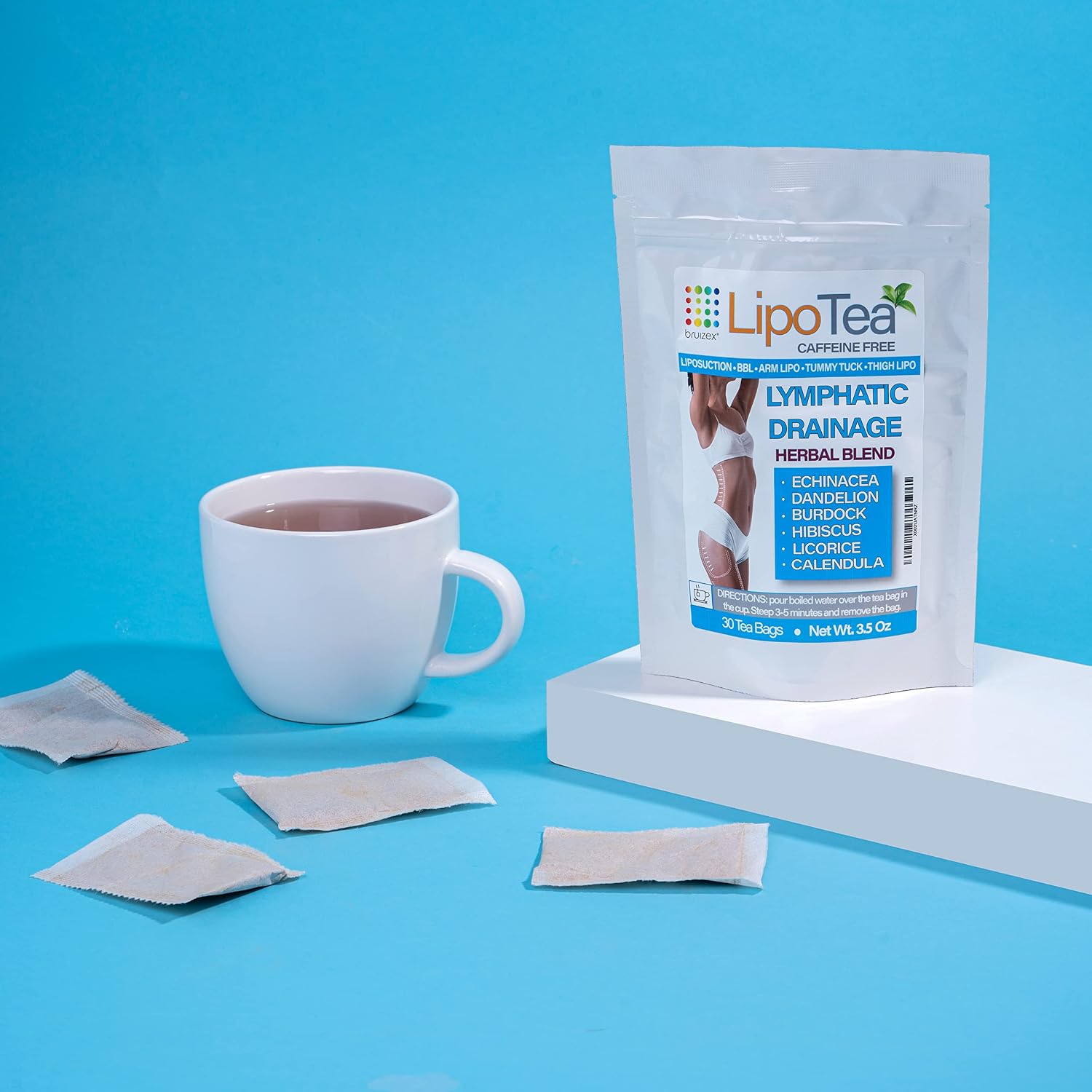 LIPOsuction TEA: LYMPHATIC DRAINAGE natural herbal tea blend I For lymphatic system recovery, swelling water retention relief I For 360 lipo, BBL, tummy tuck I Dandelion, Burdock Root, Echinacea, Licorice, Hibiscus, Red Root I 30 Tea Bags
