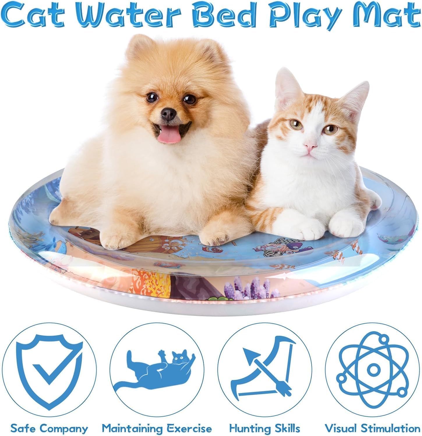 Cat Water Mat,Upgrade 0.5mm Thickened Water Mat for Cats,Cat Water Mat with Fish,Unbreakable Interactive Ca t Toy (60cm)