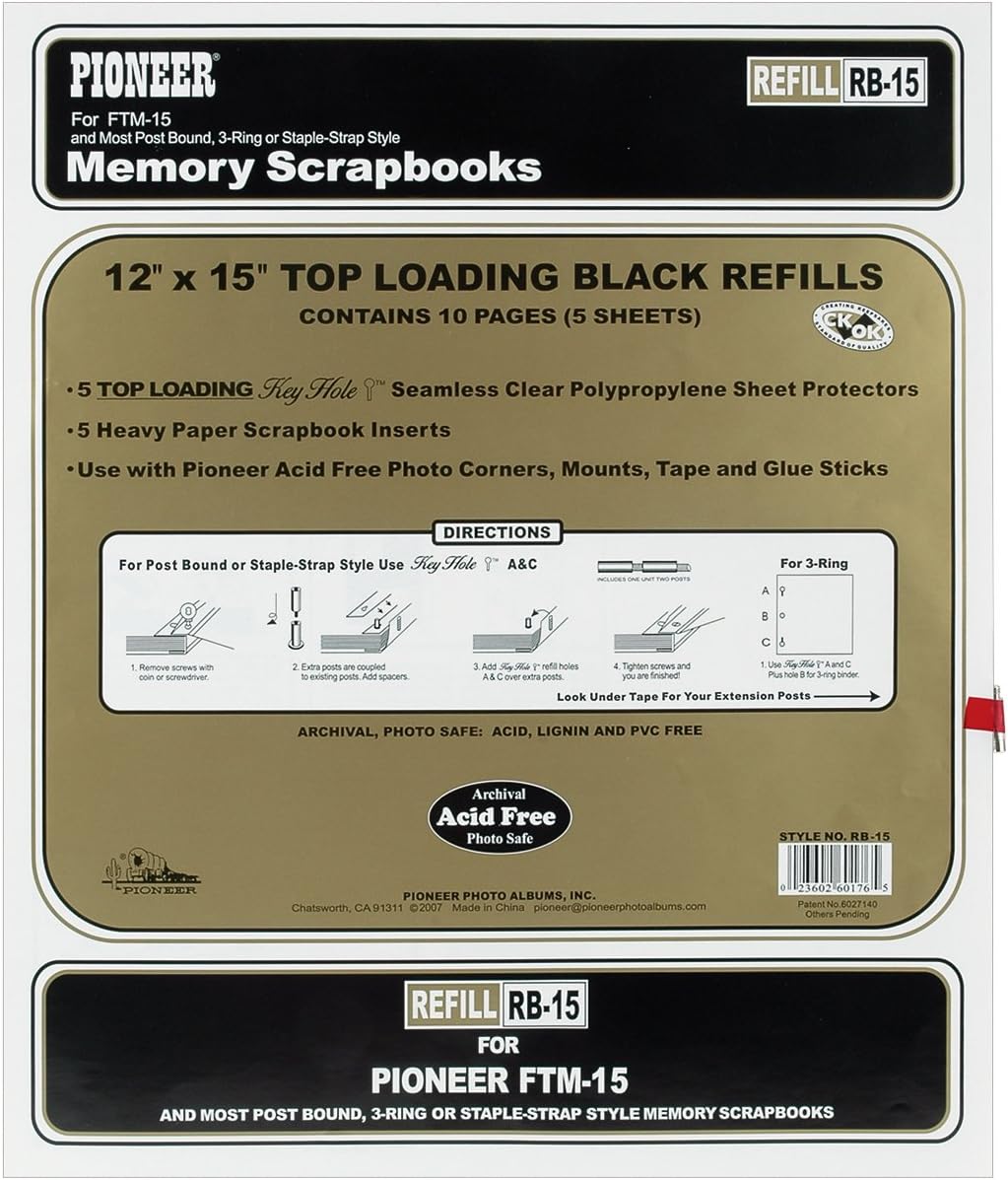 Pioneer Albums Postbound Top Loading Page Protectors 5 Pack 12 inch x 15 inch (with Black Inserts) RB15 (3-Pack)3