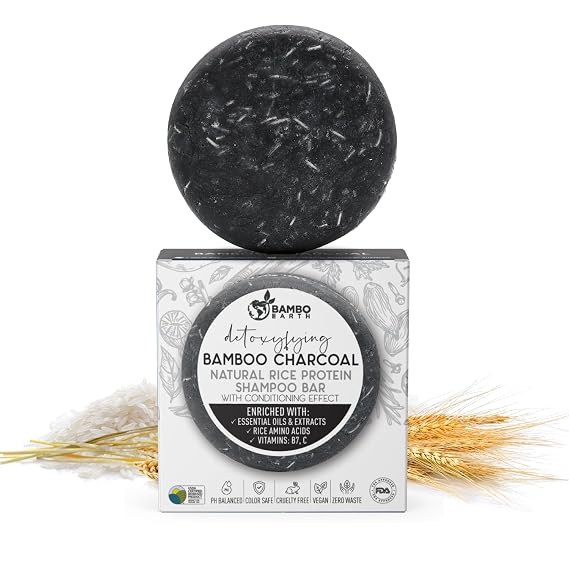 Solid Rice Protein Water Shampoo Bar With Conditioner Effect Hair Soap Shampoo Bars For Hair With All Natural Plant Based Essential Oils And Zero Waste Packaging (Bamboo Charcoal)