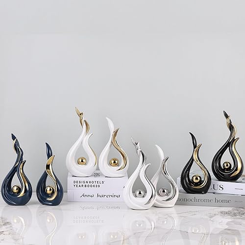 Miniatura 7 de Juego de 2 esculturas abstractas de cerámica con llamas, figuras modernas para centro de mesa de sala de estar, decoración de mesa de comedor,