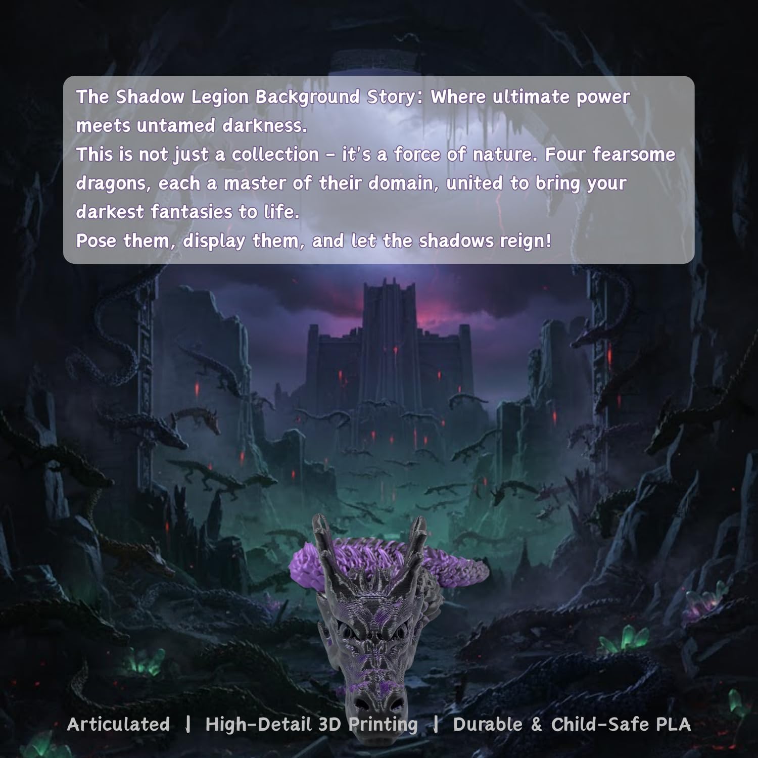 4 Pack 24" Large 3D Printed Dragons - Articulated Dragon Fidget Toys for Stress Relief, Family Fun & Party Favor, Collectible Desk Decor, Unique Birthday for Kids, Teens & Collectors - Image 2