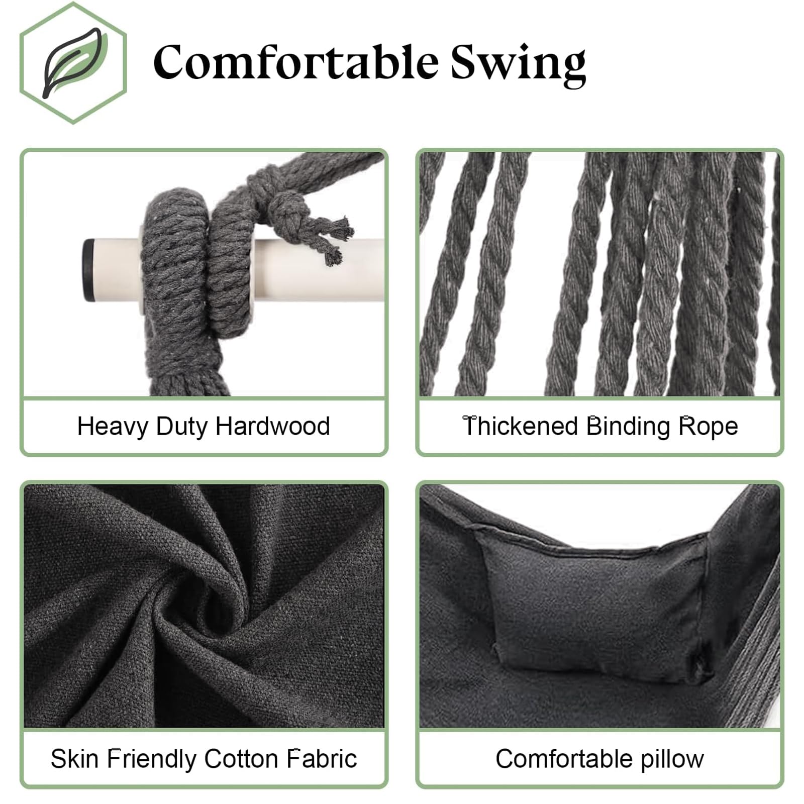 C Type Hängesessel mit Gestell, Schwarz Hängemattengestell und Grau Hängeschaukel, Stoffschaukel mit Bequemen Kissen, Hängesessel Outdoor, Hängemattenständer für Balkon, Terrasse, hält bis zu 150kg