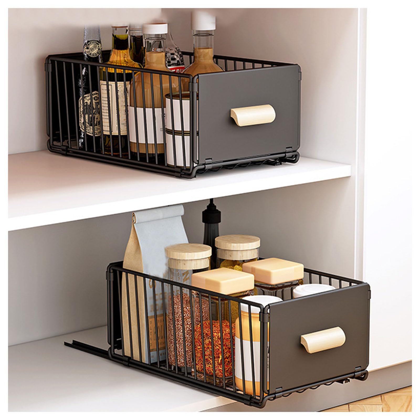 Organizador extraíble para armarios de cocina y despensa con guías, pack de 2