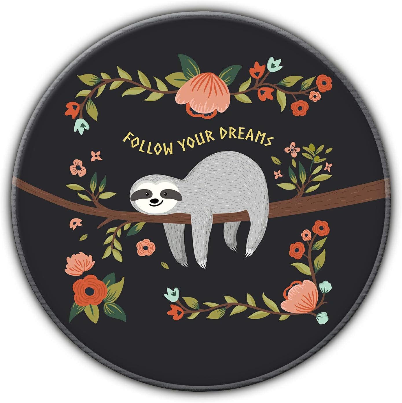 DOOKE Mouse Pad with Stitched Edge, Premium-Textured Mouse Mat with Waterproof Non-Slip Rubber Base, Cute Round Mousepad for Laptop Computer Office Desk Accessories, 7.9 x 7.9 inch, Cute Sloth