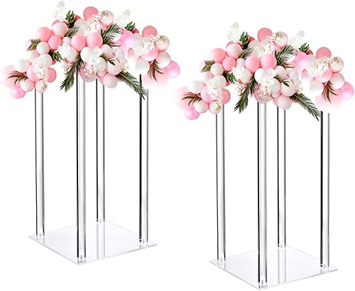MECCANIXITY Columna de florero de flores de boda, soporte de flores de acrílico de 15.7 pulgadas de alto para decoración de bodas, fiestas, cenas,