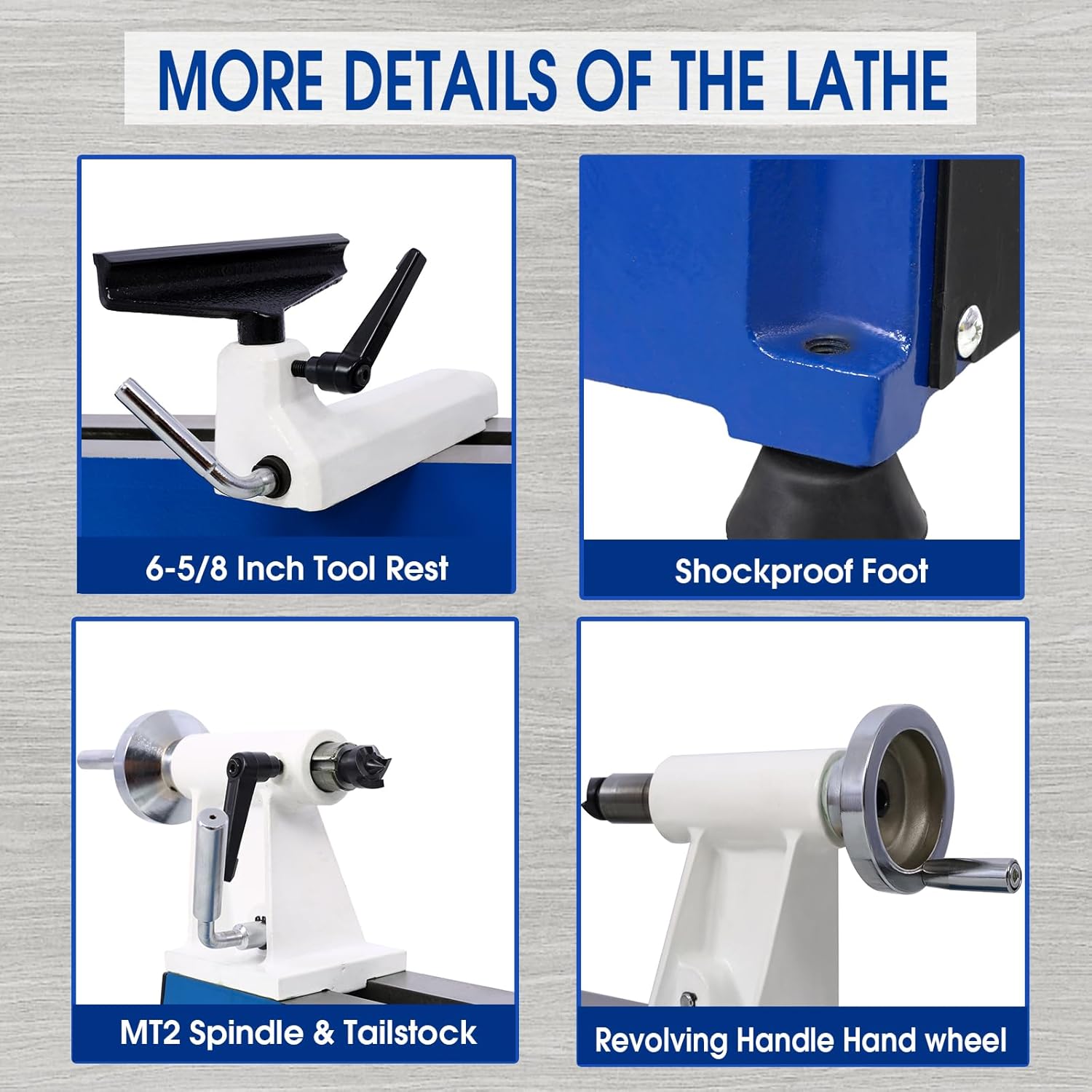 LuckyNote Benchtop Wood Lathe 10" x 18" Wood Lathe Machine 5 Variable Speeds 500/750/1150/1800/3200RPM Mini Wood Turning Lathe for Woodworking 1/2HP Multifunctional Power Wood Lathe