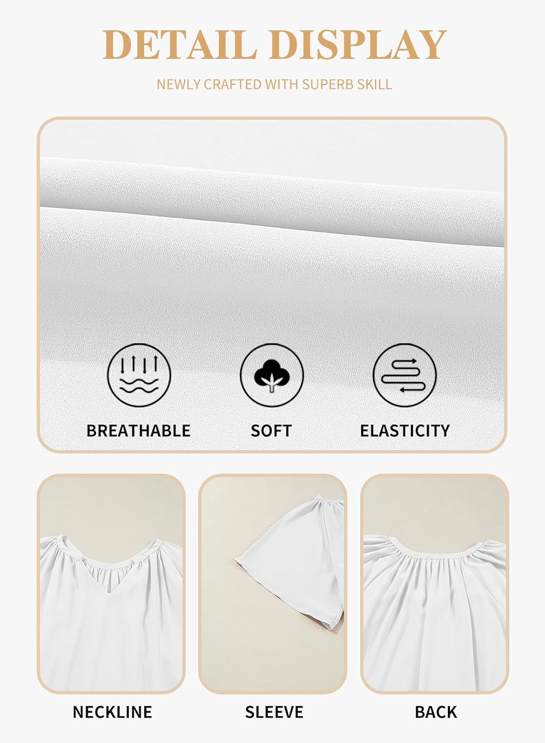 Eytino Womens Plus Size Tops Loose V Neck Bell Short Sleeve Casual Chiffon Blouses Pleated Flowy Shirts(1X-5X) - Image 5