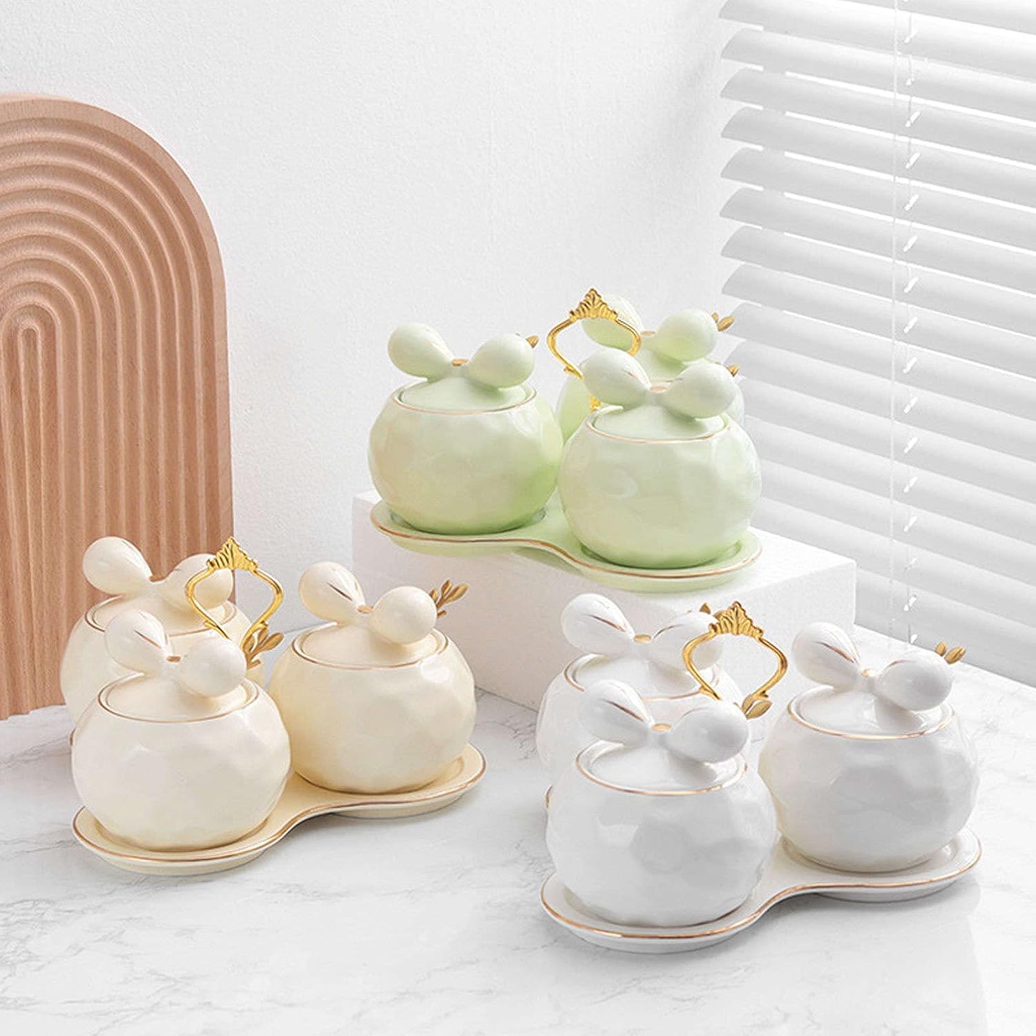 TBLOTYD seasoning Box Container Ceramic Condiment Jar Set seasoning Container For Home Kitchen Seasonings Pot Set For Sugar Salt Kitchen seasoning Dispensers