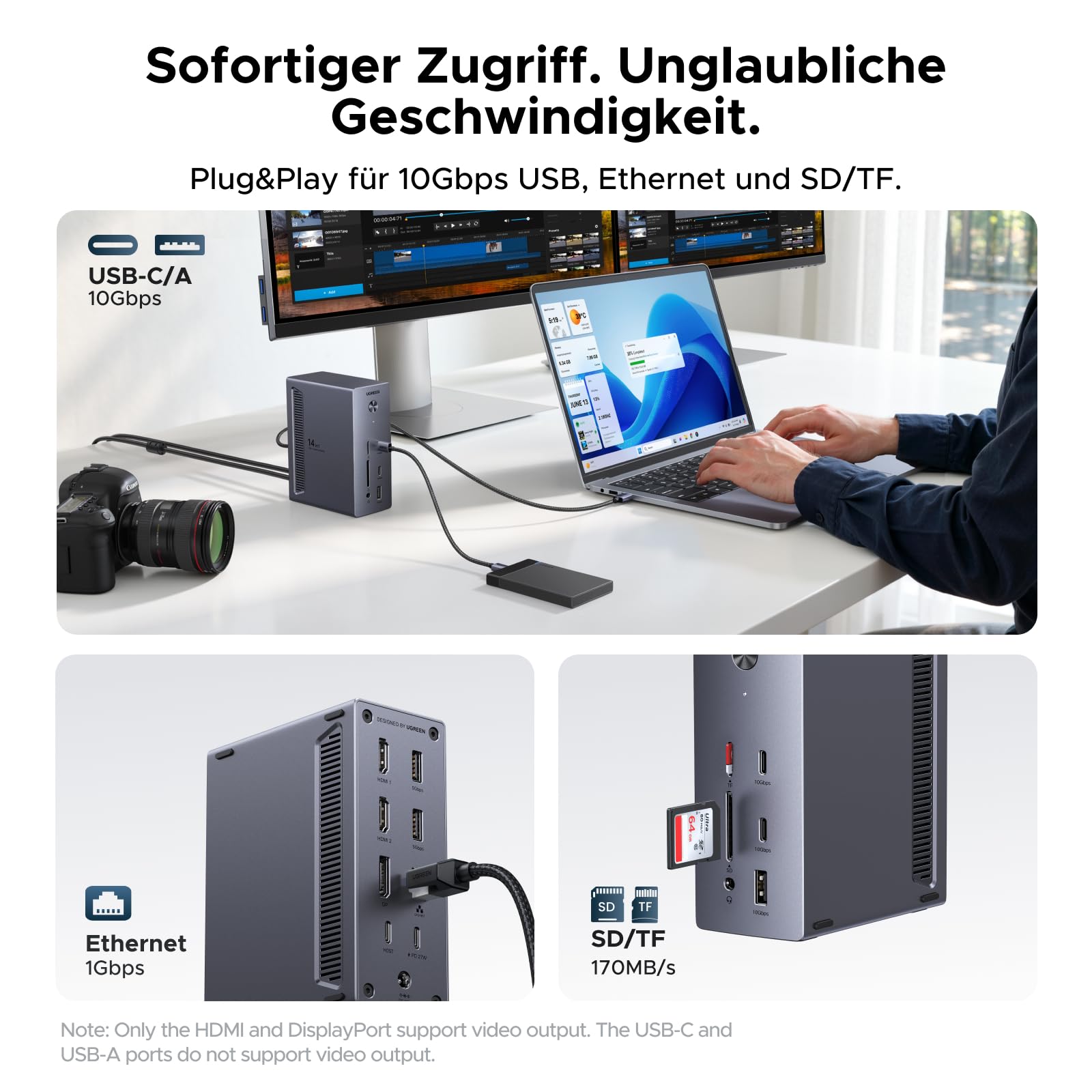 UGREEN Docking Station 3 Monitore Windows-Laptop, 2x HDMI 4K@60Hz + DP 8K – Ansicht 6