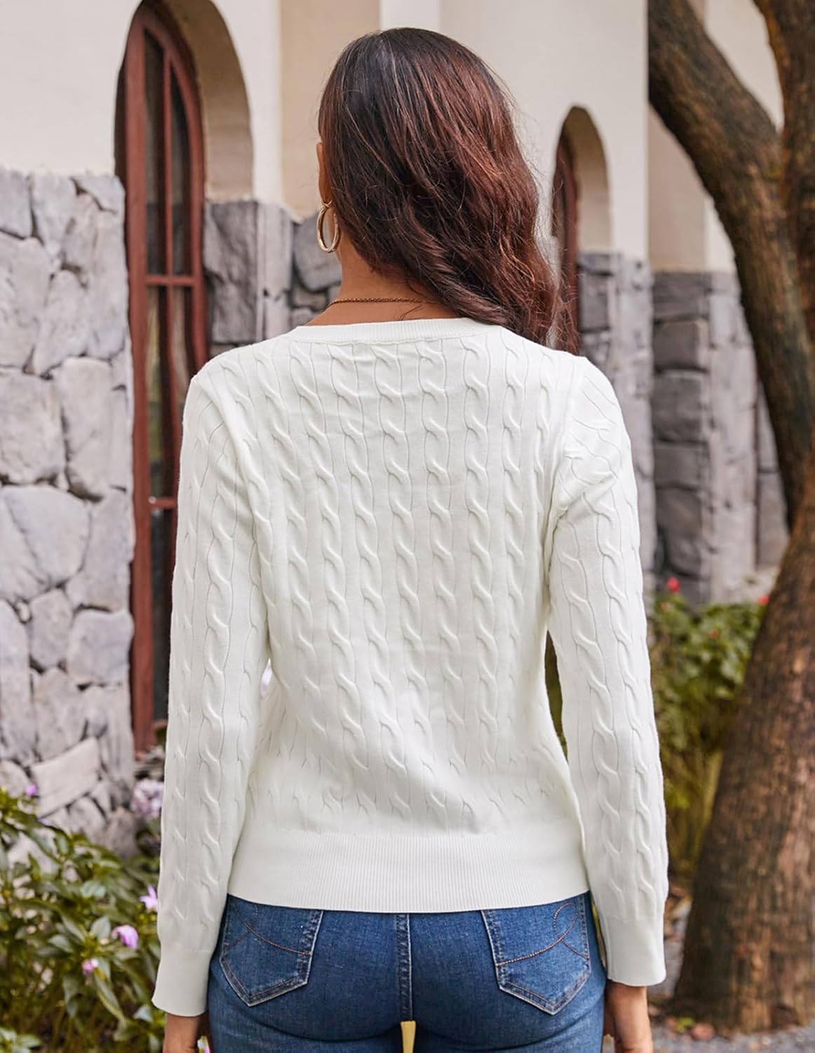 GRACE KARIN Womens Long Sleeve Button Up Cable Knit Cardigan Lightweight 2026 Crewneck Button Down Sweaters for Women - Image 4