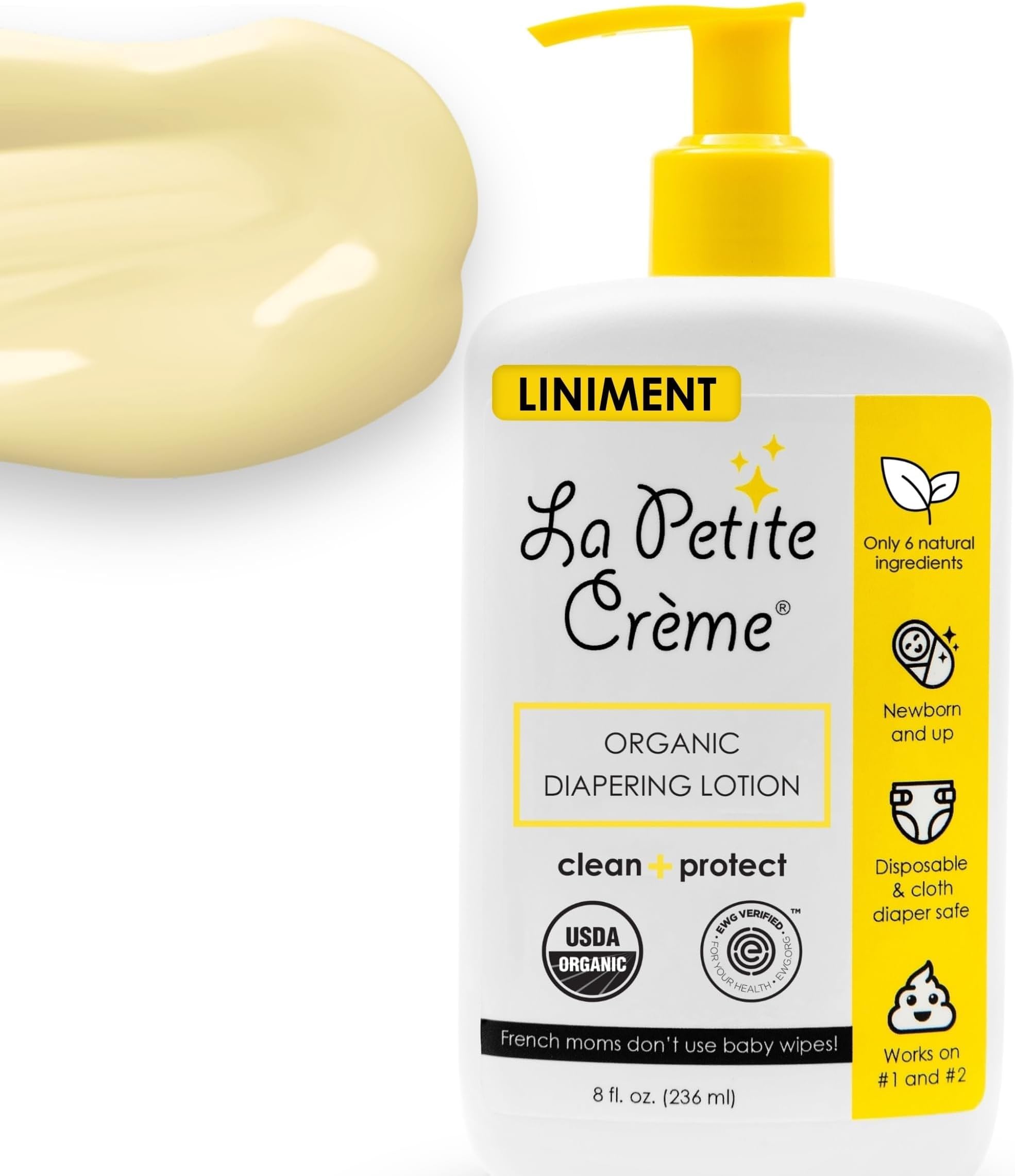 Premium Diapering Lotion - Liniment Diaper Rash Cream, 8 oz | Diaper Cream, Moisturizer & Skin Cleanser, Baby Lotion, Alternative to Baby Wipes, USDA Certified, Organic Ingredients