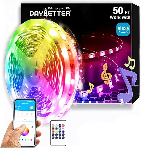 DAYBETTER Kit de tiras de luz LED RGB compatible con Alexa y Google Assistant, tira de luces LED WiFi inteligentes para dormitorio, habitación,