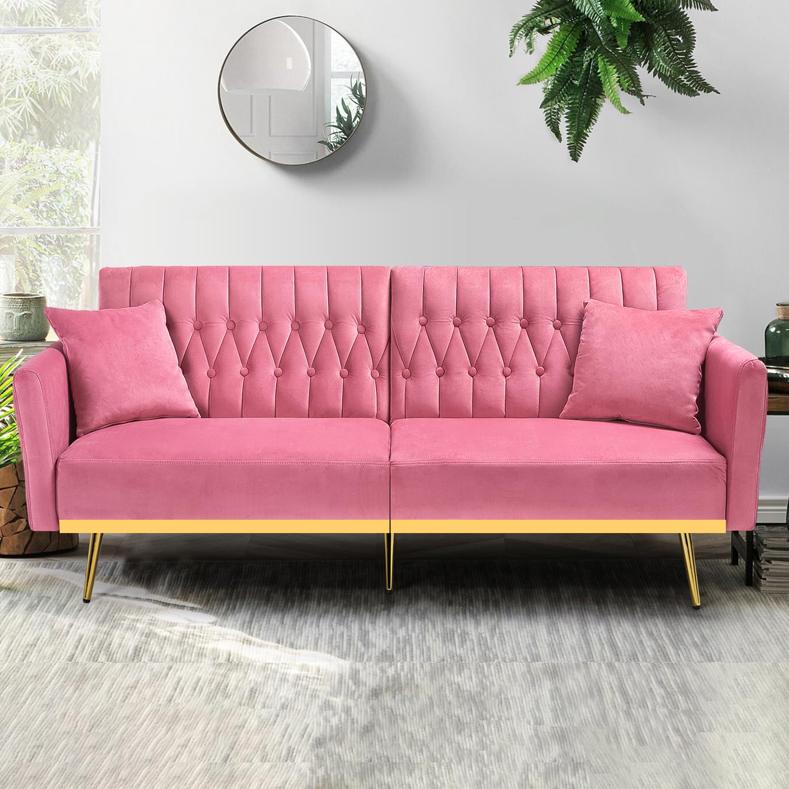 Amazon.com: ACMEASE 70” Velvet Futon Sofa Bed with 2 Pillows and