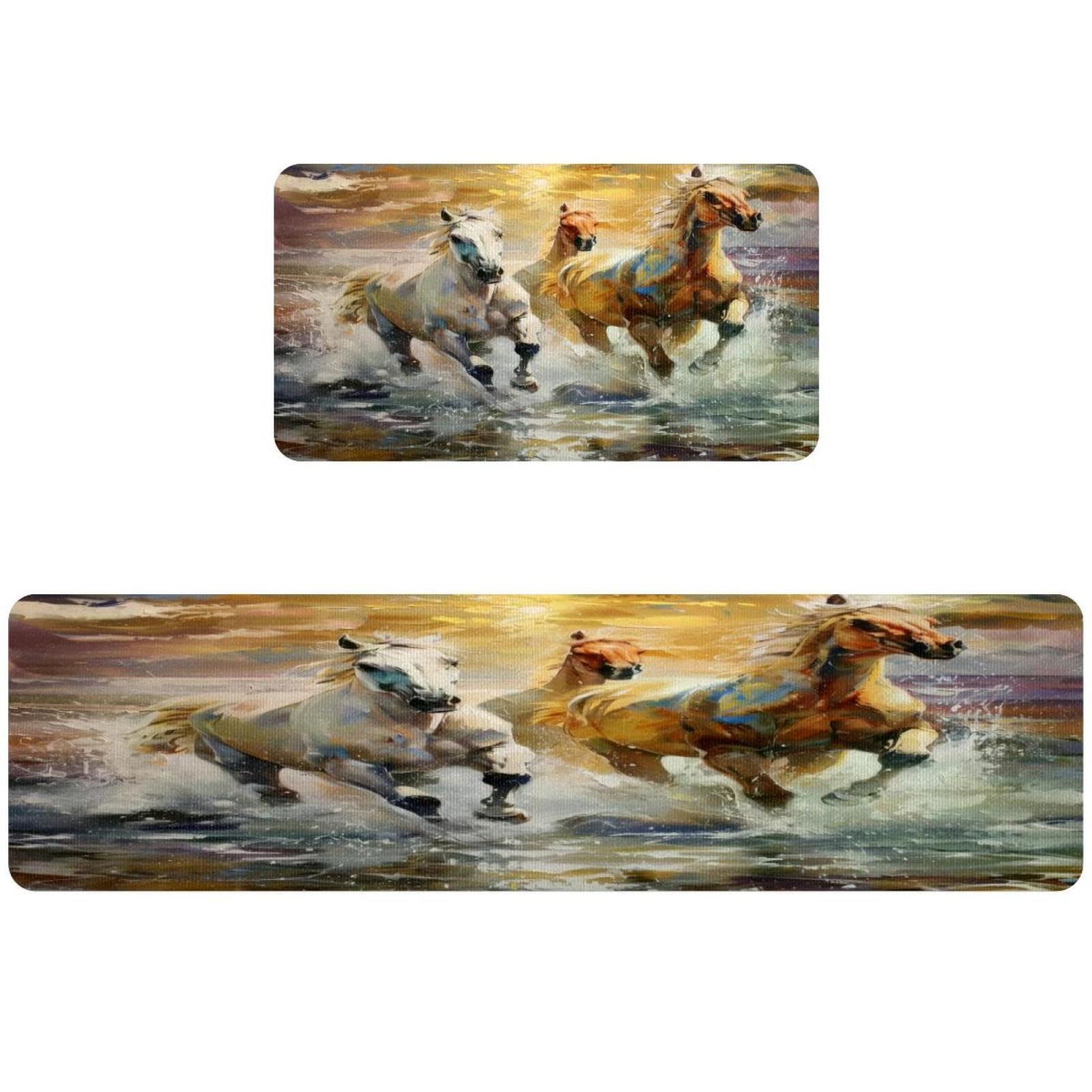 Alfombra de cocina antideslizante lavable de 2 piezas alfombra absorbente caballo