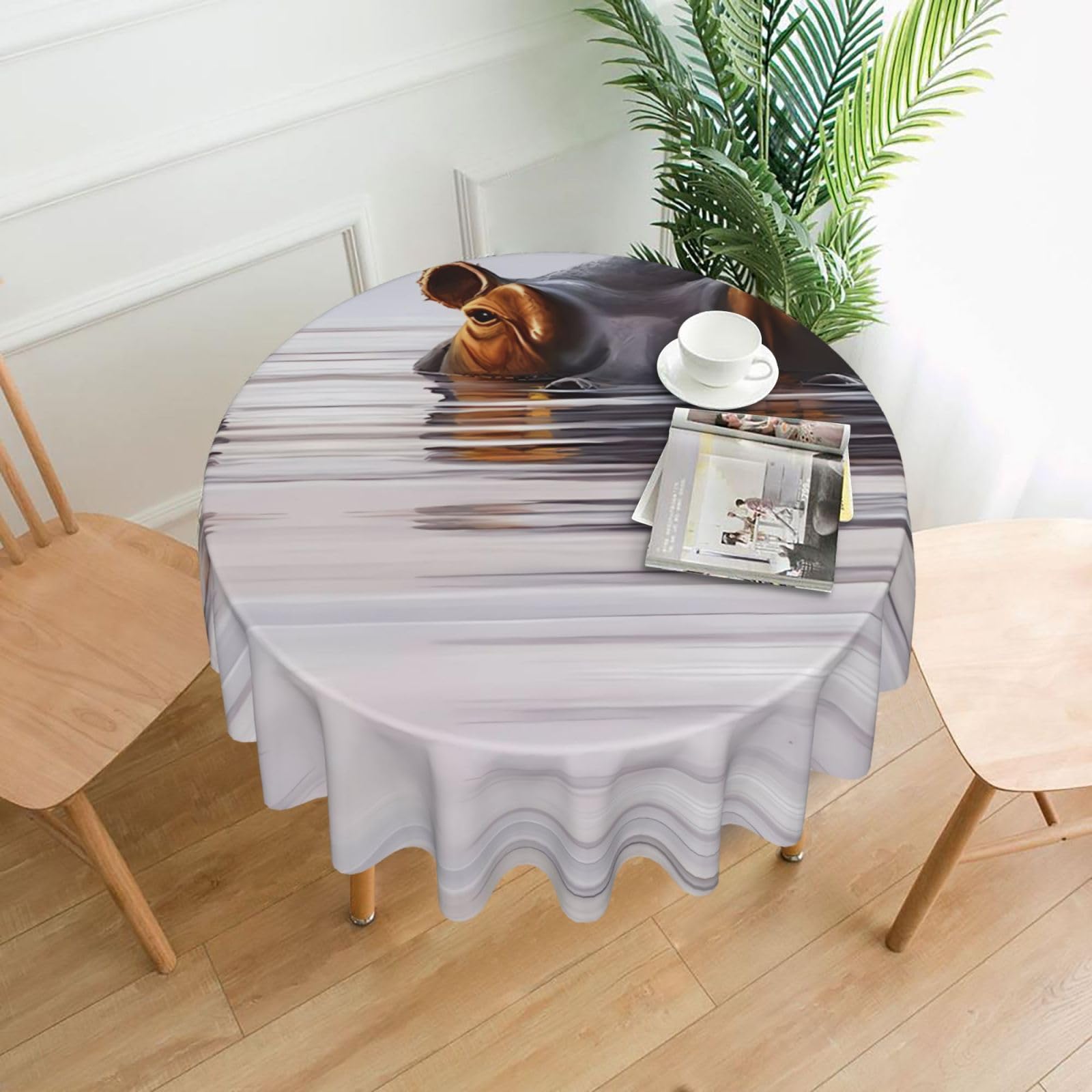 ZHAOUR Hippo Print Round Washable Tablecloth – Table Cover