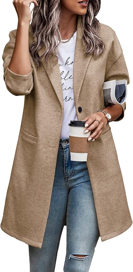PRETTYGARDEN Women Plaid Shacket Jacket Trendy Fall Casual Button Wool Blend Tartan Trench Coat Winter Clothing with Pockets
