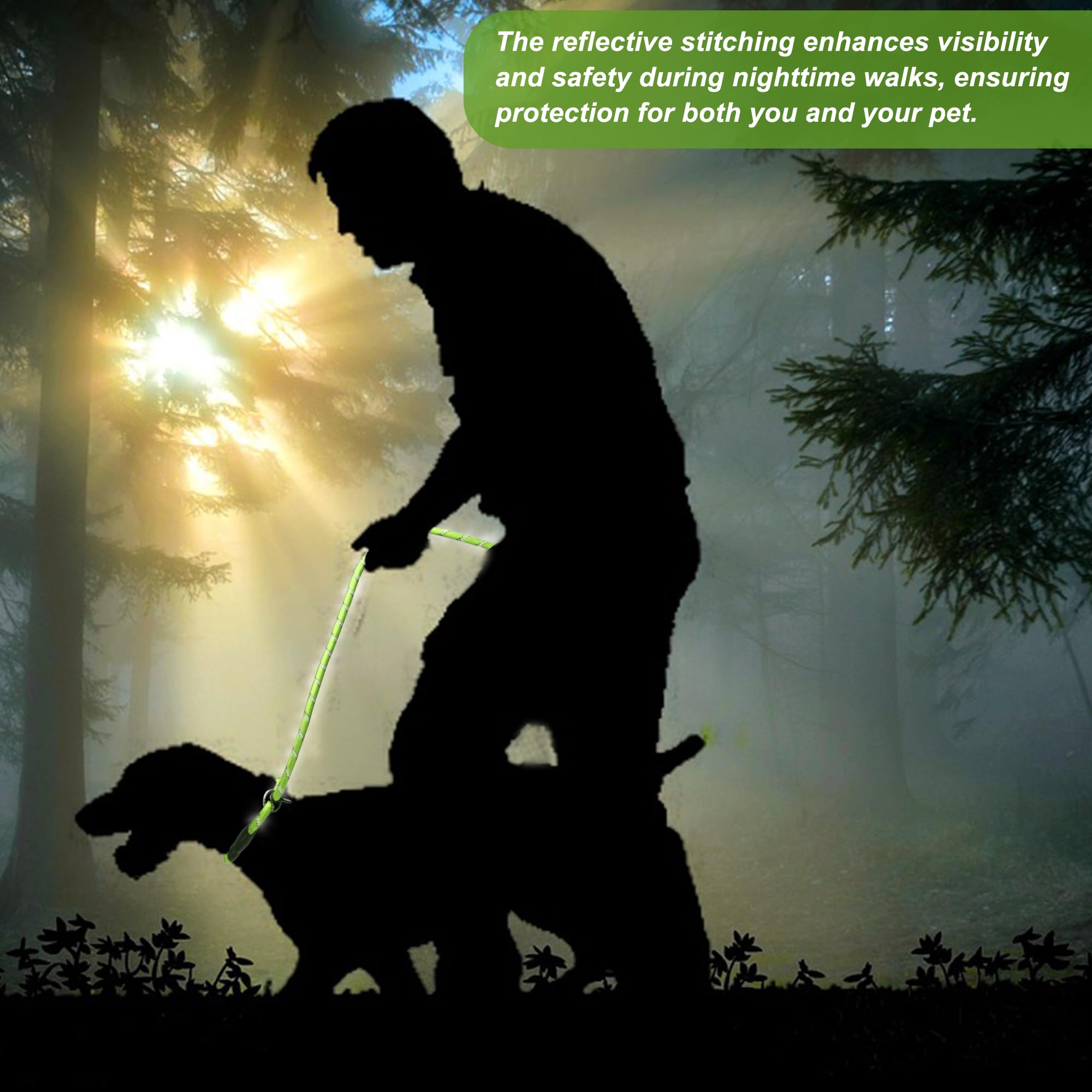 CAPASTEC Guinzaglio per Cani Corda Riflettente in Nylon, Manico in Spugna, Verde, Lunghezza 130cm Dia. 1/2 Pollice