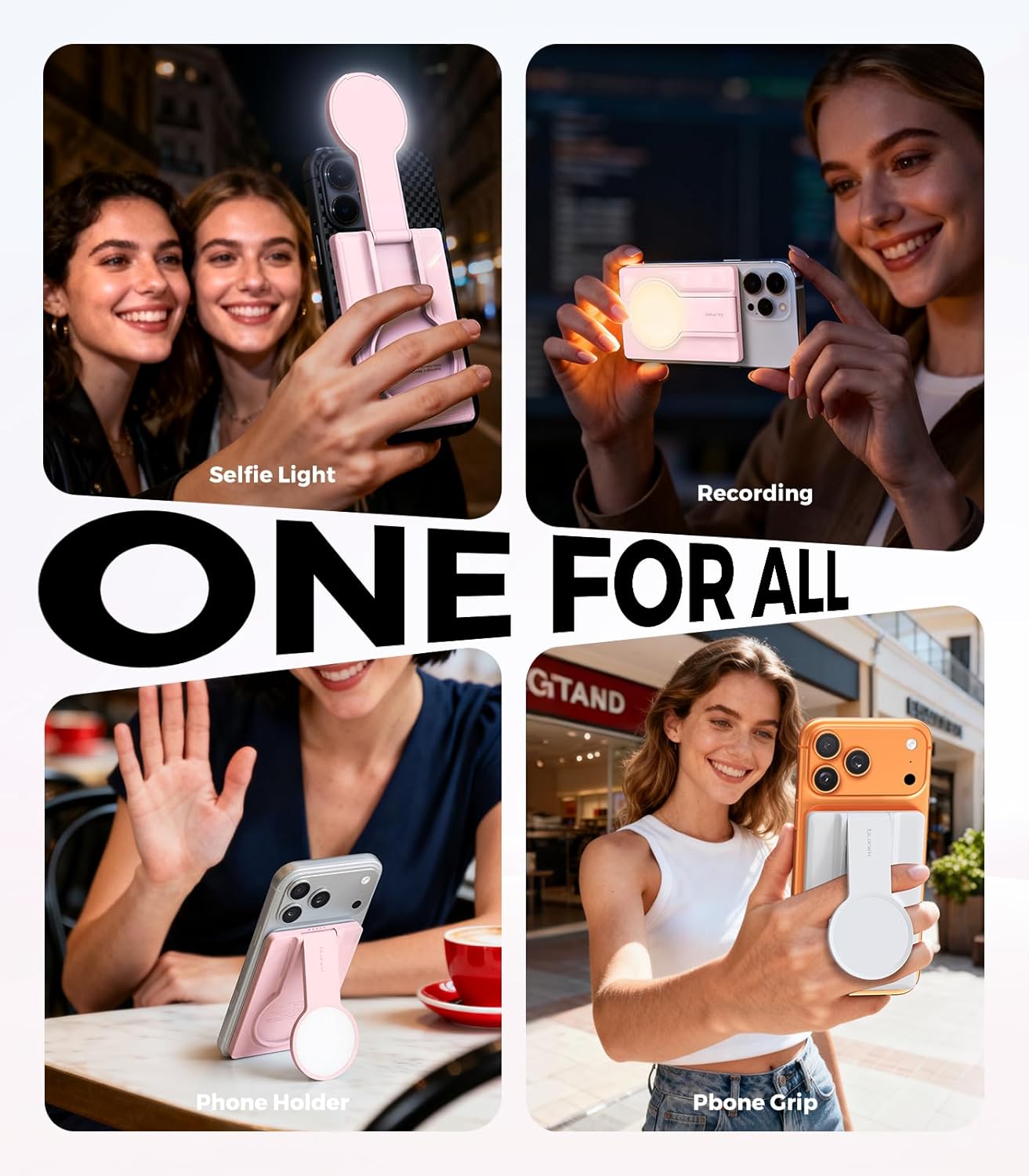 ULiXWH L03 for Magsafe Portable Charger, Ultra Slim 5000mAh Magnetic Power Bank with Selfie Light & Stand, Selfie Ring Fill Light Fast Charging Wireless Battery Pack for iPhone Air/17/16 Pro Max Pink