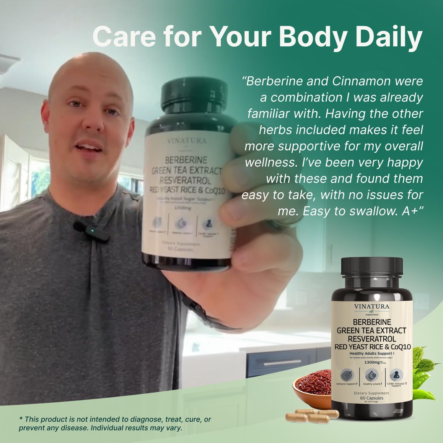 VINATURA Berberine HCL & Ceylon Cinnamon - Red Yeast Rice & CoQ10 1300mg per Serving *USA Made & Tested* Healthy Levels with Green Tea Extract, Resveratrol, Magnesium, Glycinate, Chromium Picolinate - Image 5