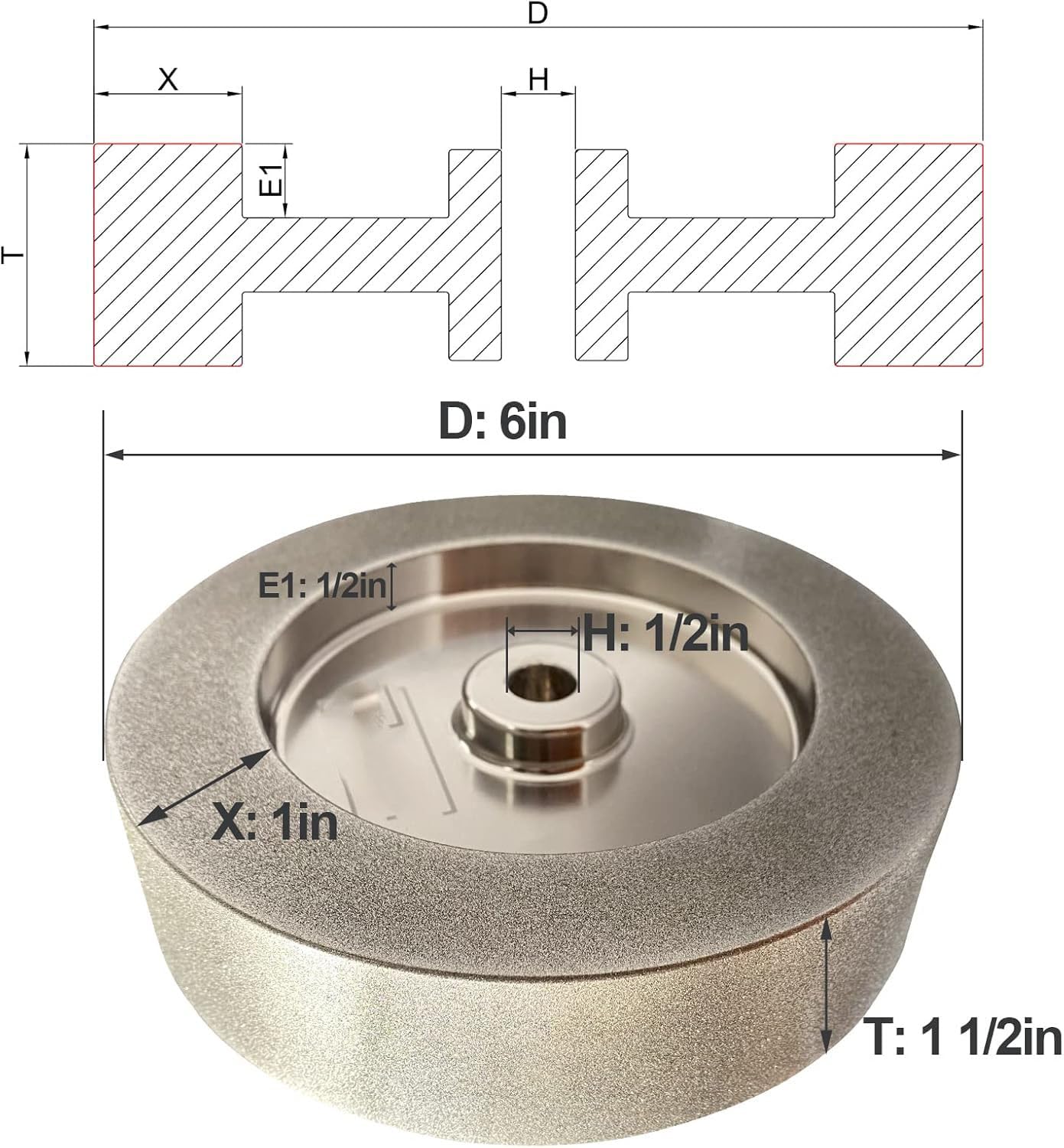 Disque abrasif CBN 150" x 25" x 12,7" mm (diamètre du trou), pour tous les types de ponceuses de table de 6" (grain 80)