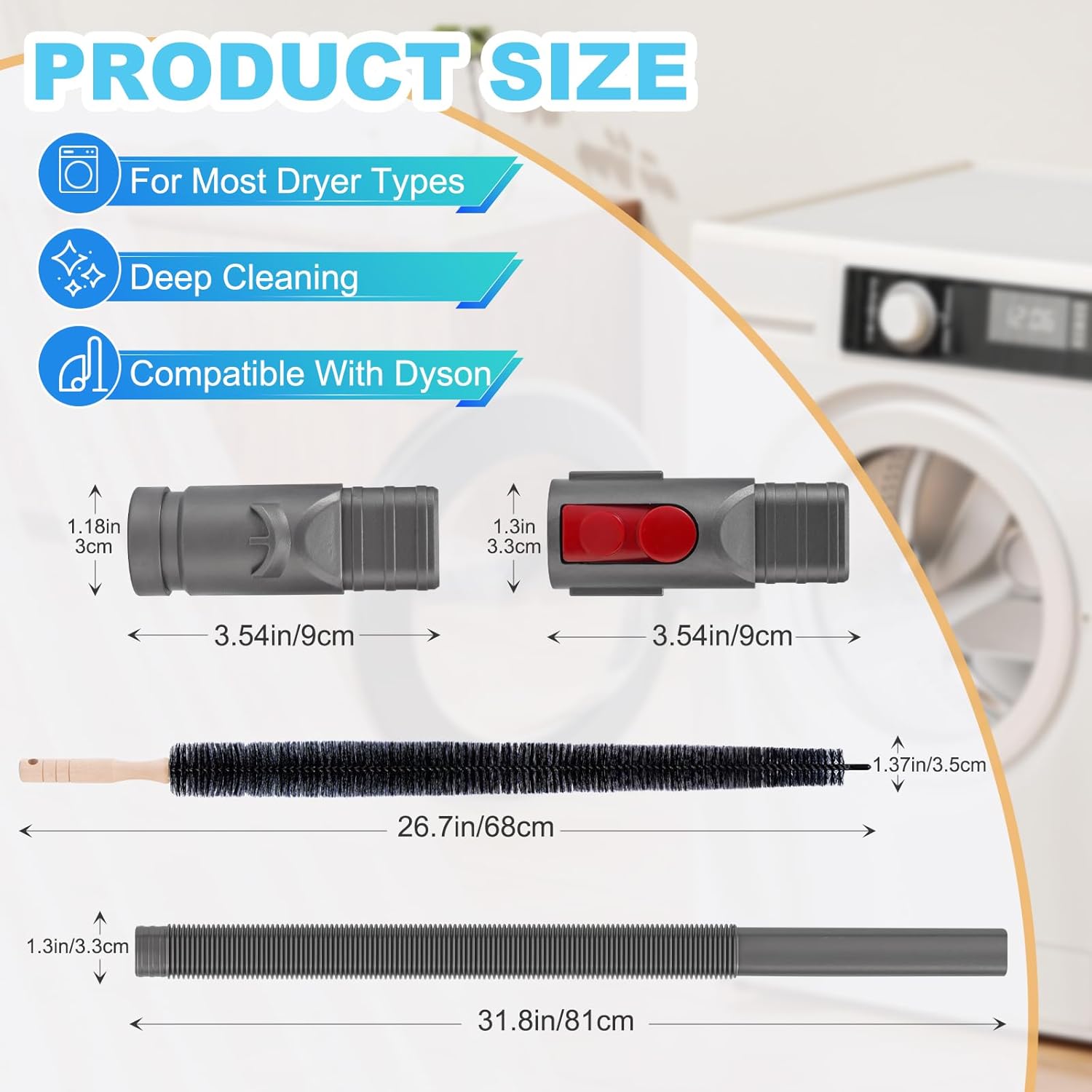 GYLBF Dryer Vent Cleaner Kit Compatible with Dyson V7 V8 V10 V11 V12 V15, Flexible Dryer Vacuum Hose Attachment for V6 DC58 DC59 DC61 DC62, Flexible Crevice Tool for Small Crevice(Gray)