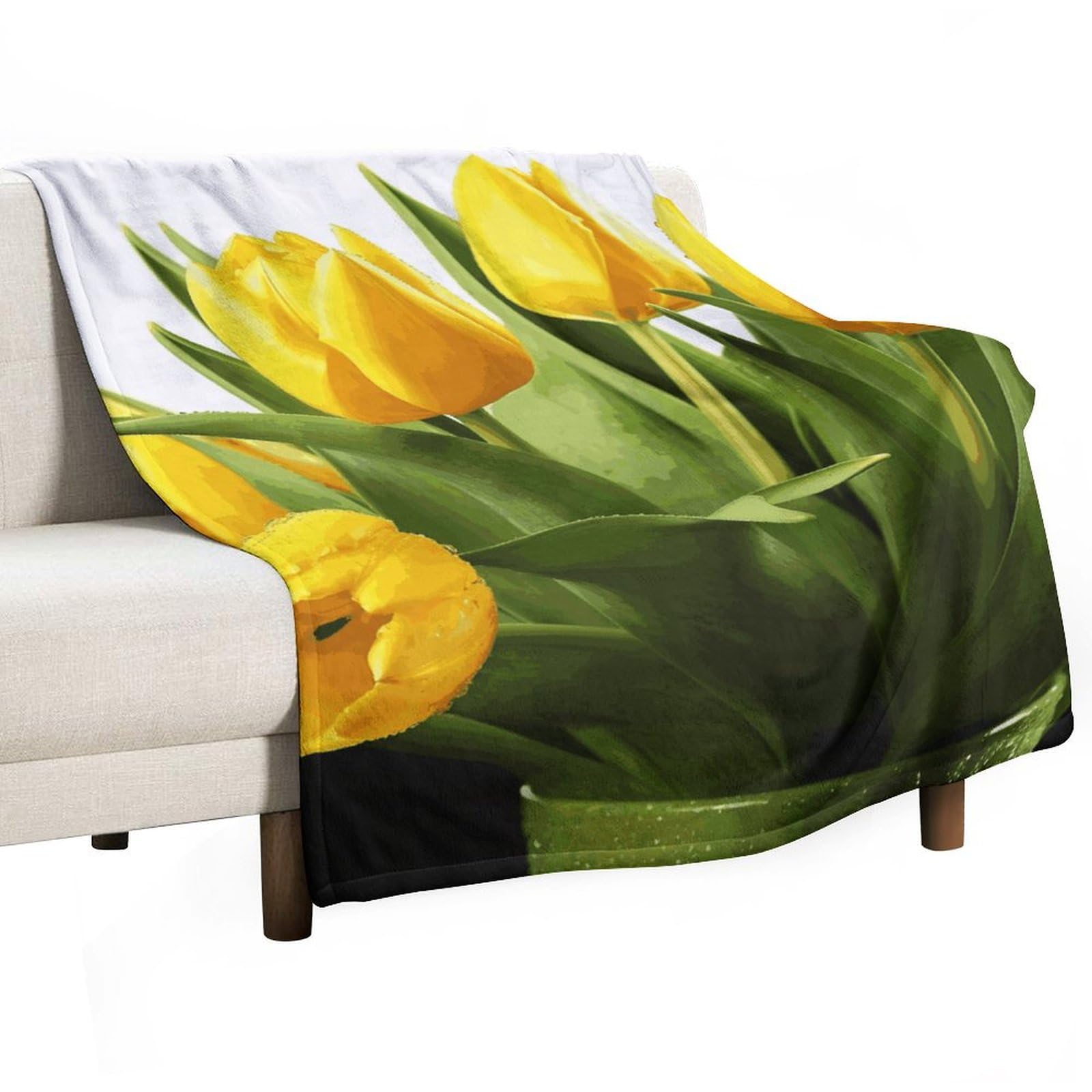 Plaid polaire floral jaune pour des soirées cocooning douillettes au salon
