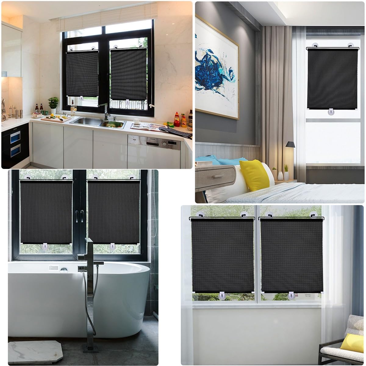 Tenda a Rullo Oscurante Senza Forare, Tenda Avvolgibile con Ventosa, Termica Isolante Protezione Solare, persiane Temporanee per Camera da Letto e Soggiorno(Silver,80W x 200H cm)