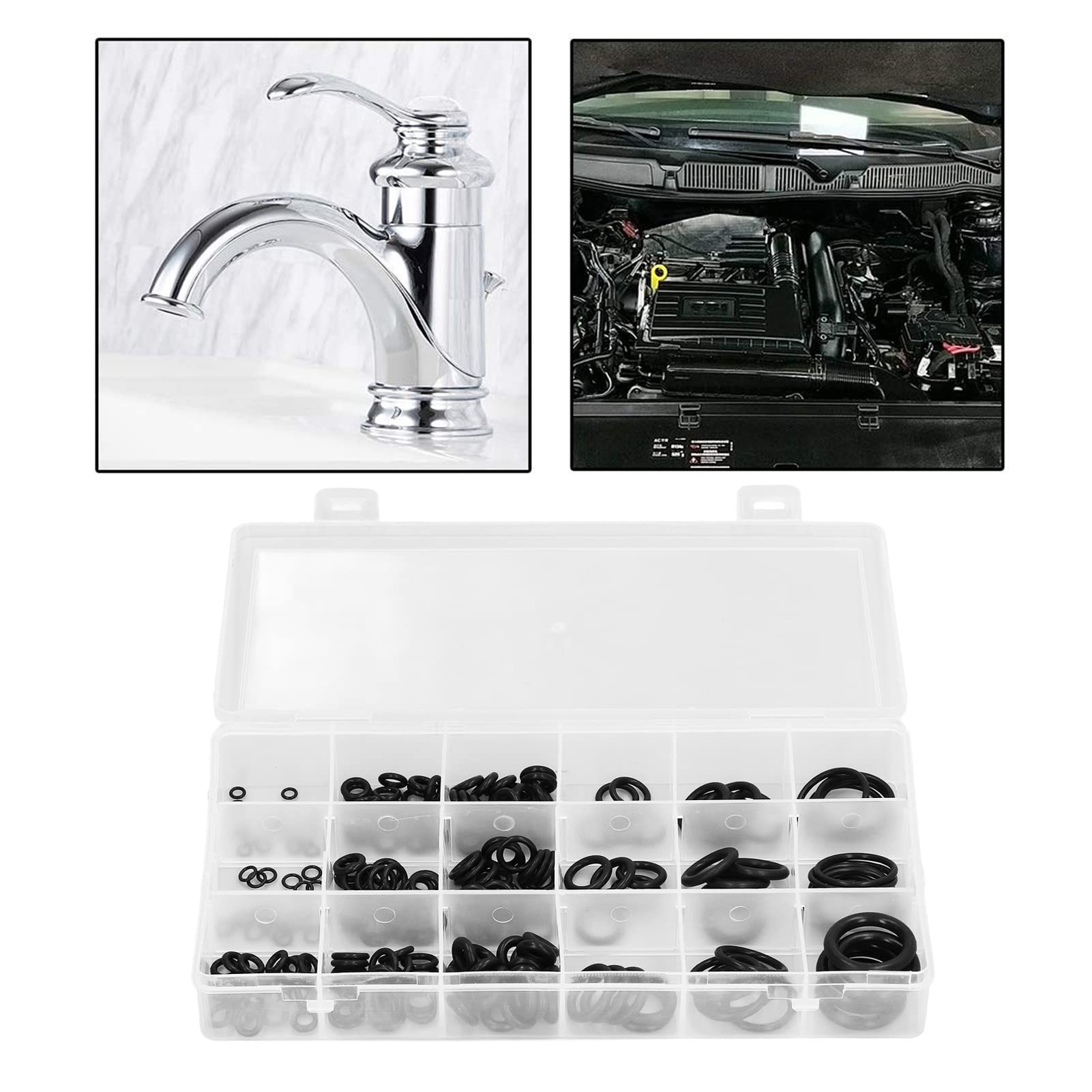 Set 225 O-Ring In Gomma Assortiti – 18 Misure, Guarnizioni Per Auto E Idraulica, Scatola 20x10x3 Cm