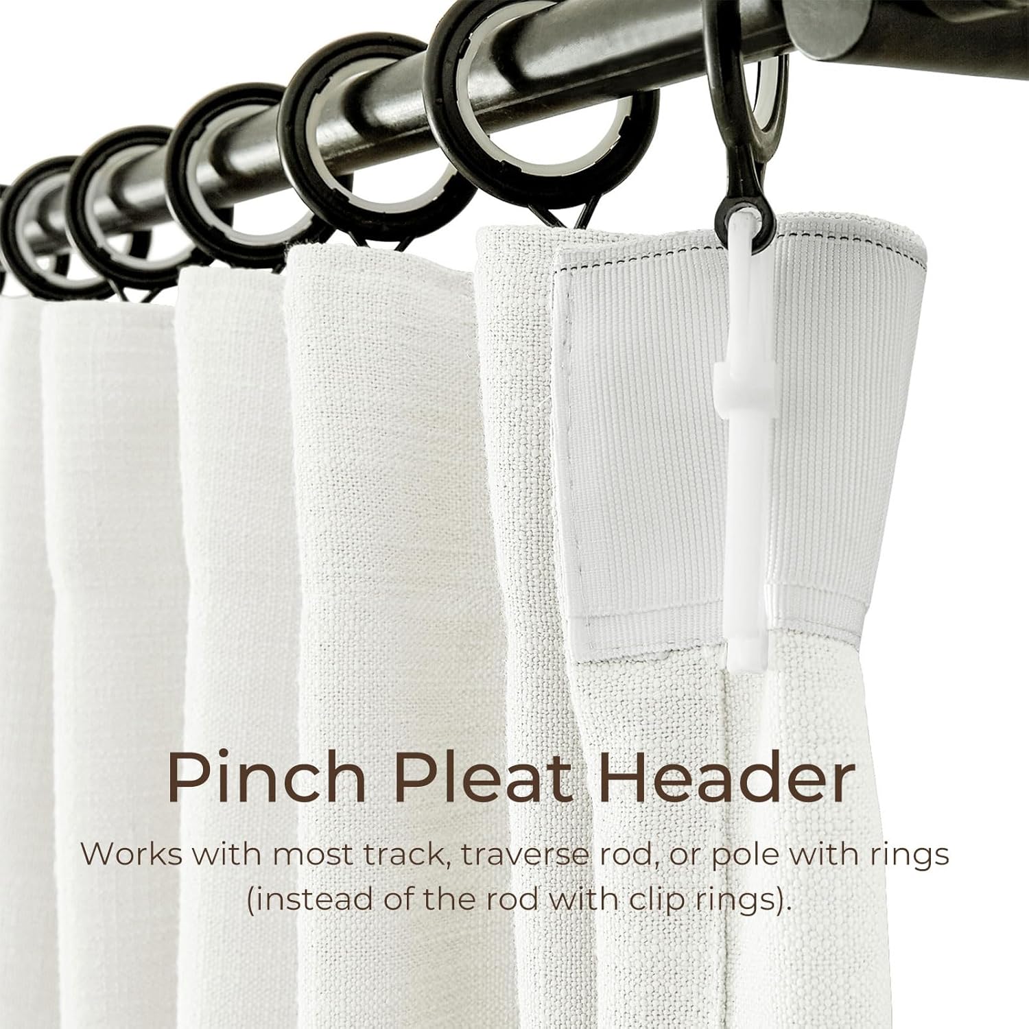 TWOPAGES Beige White Pinch Pleat Drape for Traverse Rod, Unlined Cotton Blend Room Darkening Curtain 90 Inches Long, 1 Panel