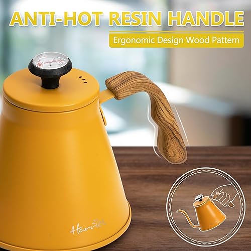 Miniatura 2 de Harriet - Hervidor de cuello de cisne de 37 onzas parte superior de estufa para verter sobre hervidor de café de acero inoxidable con termómetro