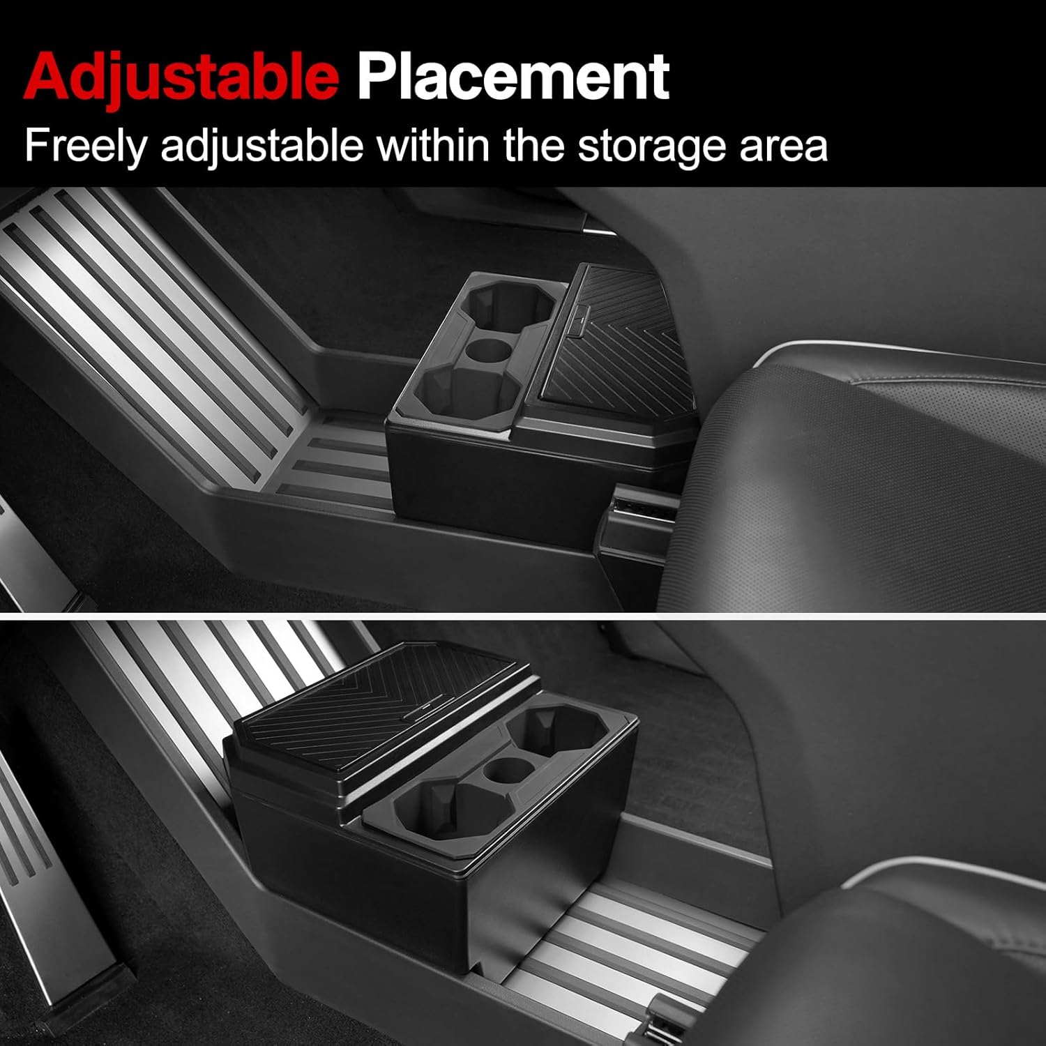 Floor Lower Console Storage Box with Cup Holder for Tesla Cybertruck 2025 2026 2024, Trash Can for Cybertruck Accessories Lined with Silicone Sleeve