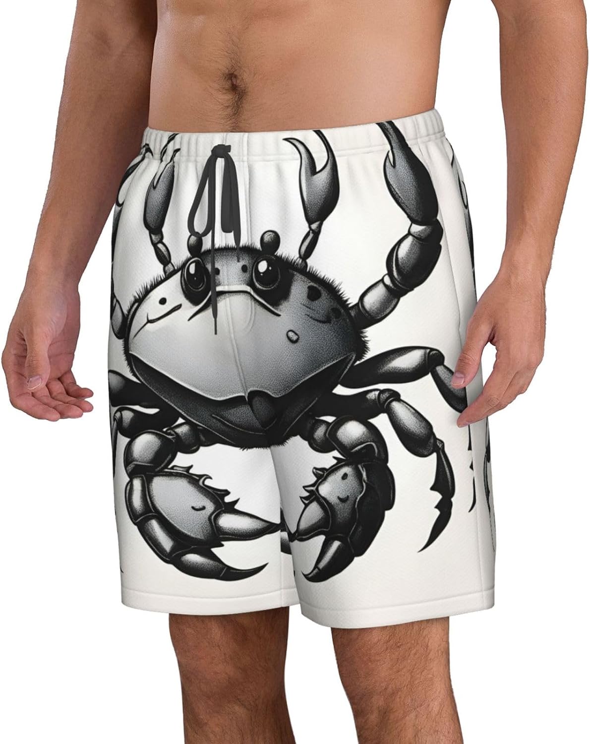 Mens Cartoon Crab Print Beach Shorts,Casual Summer Shorts for Men,Quick Dry Polyester