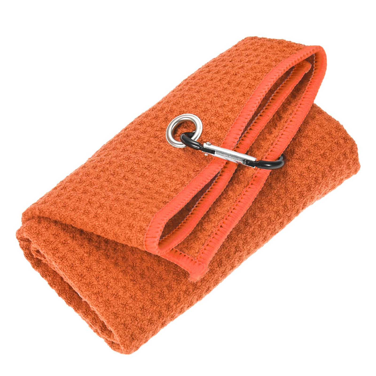 TIXIPEM 16 in x 16 in Golf Towel - Tri-Fold Microfiber Waffle Pattern Golf Towel Portable Strong Water Absorption with Lock Clip Use for Cleaning Ball & Ball Club & Bag - [Orange]