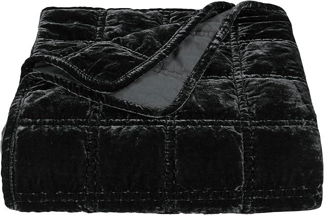 HiEnd Accents Stella Faux Silk Velvet Throw Blanket Black, 50x60 inch, Double Stitch Plush Soft Cozy Blankets, Luxury Decorative Throws for Couch, Bed, Sofa, Chair