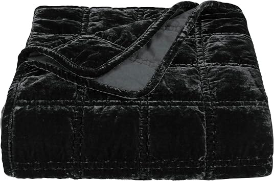 HiEnd Accents Stella Faux Silk Velvet Throw Blanket Black, 50x60 inch, Double Stitch Plush Soft Cozy Blankets, Luxury Decorative Throws for Couch, Bed, Sofa, Chair