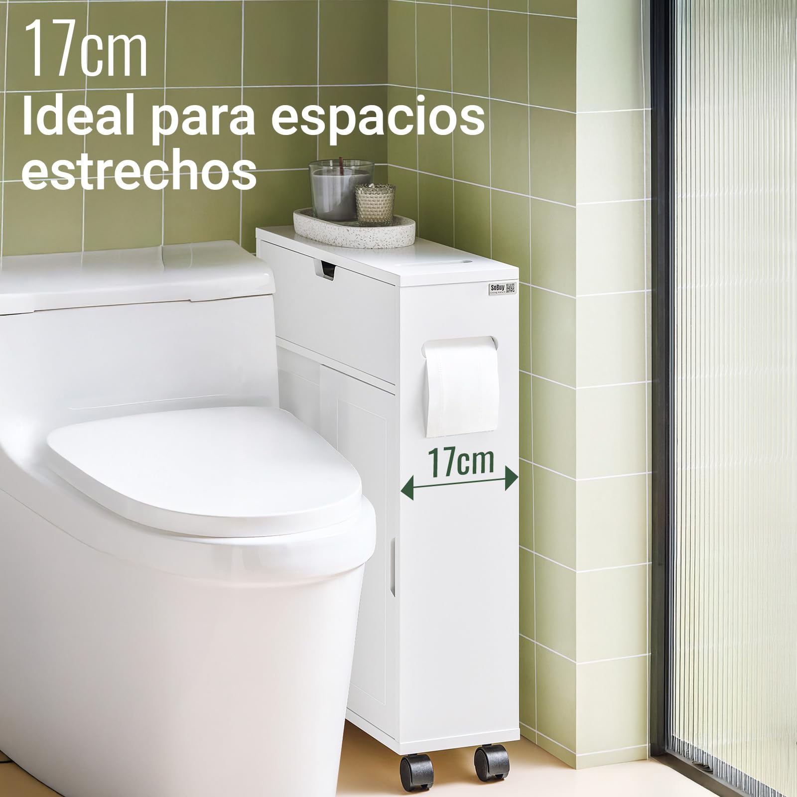 SoBuy BZR31-W Armario Auxiliar Baño Blanco con 2 Puertas y 1 cajón 52 x 17 x 67cm,ES, Madera de ingeniería