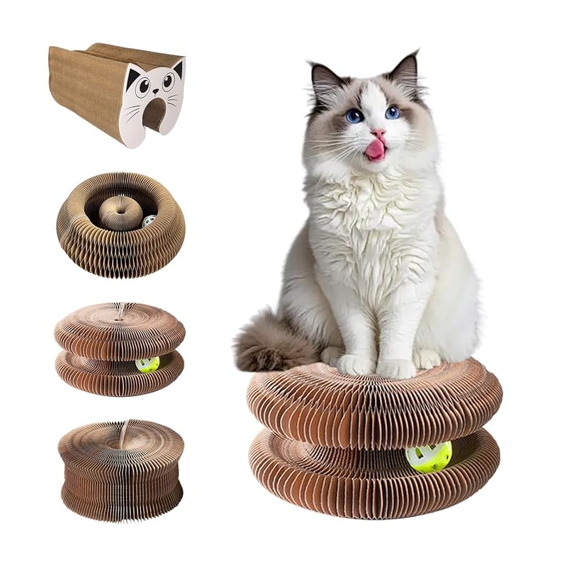 Arranhador Interativo para Gatos com Bola e Trilha em Papelão Ondulado Dobrável Marirao