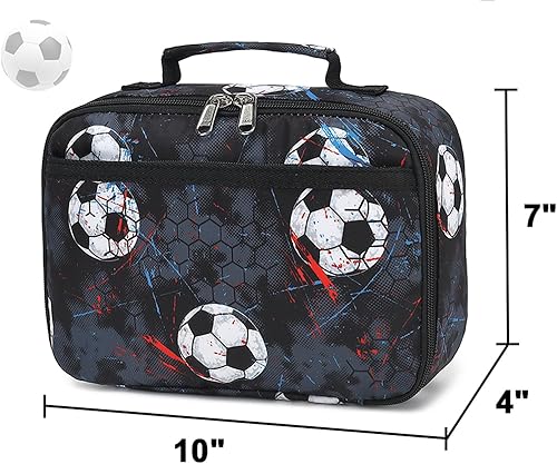 Miniatura 2 de CAMTOP Fiambrera de fútbol para niños y niñas, bolsa de almuerzo aislada, reutilizable, kit de bolsa de almuerzo para viajes escolares