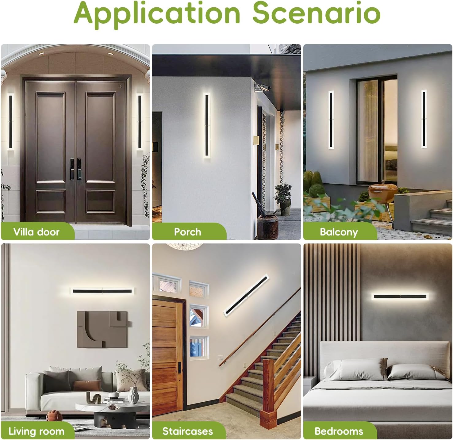 30W 2 Pack Outdoor Wall Sconce with Switch, Dimmable Modern Wall Light Fixture Indoor Long Strip, Ip65 Waterproof Black Led Wall Light 3000K/4500K/6500K for Living Room Porch Corridor 33.46 in