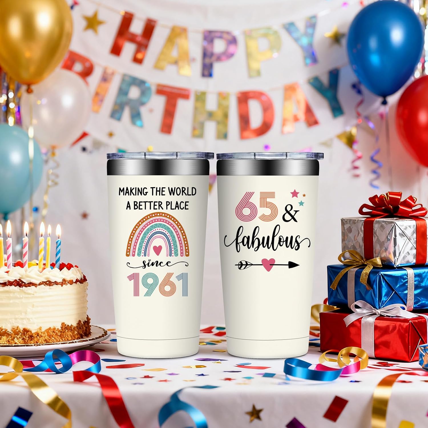 65th Birthday Gifts for Women - 1961 65th Birthday Decorations for Woman - Turning 65 Year Old Gifts for Women - 65 Fabulous Tumbler 20 oz