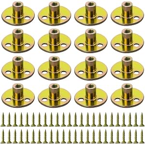 WMYCONGCONG 64PCS 1/4” T-Nuts Brad Hole Tee Nut with Round Base Furniture Hardware Flange Insert Female Thread with Mounting Screws Set