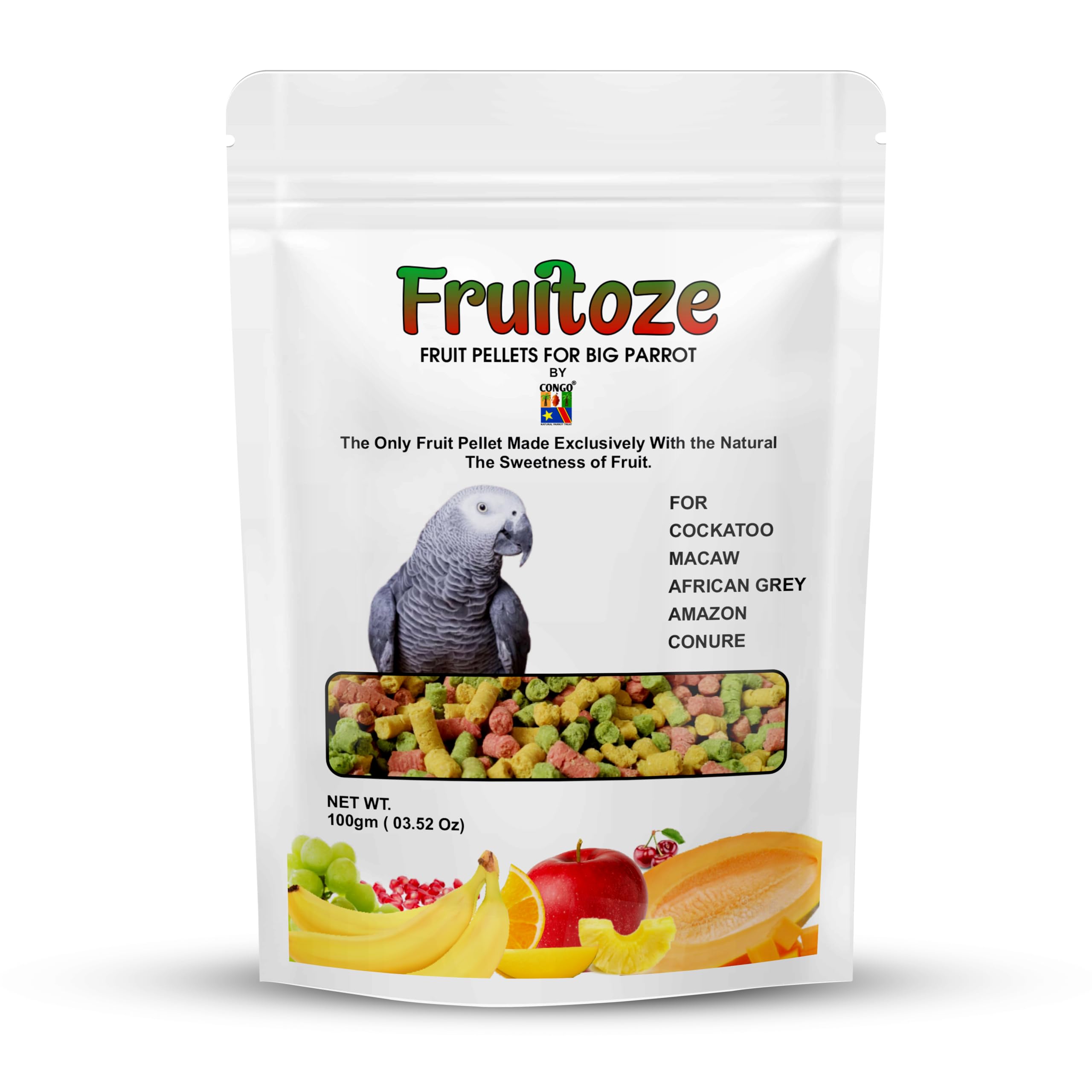 CONGO Natural Parrot Treat 300G Fruitoze Fruit Treat Pellets For Cockatoo, Macaw, African Grey, Amazon, Conure Parrots And Other Birds, 300G (Pack Of 3), All Life Stages