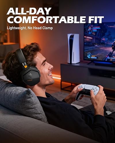 NUBWO Wireless Gaming Headset with Mic for Ps5 Ps4 PC, Zero Interference, 100-Hour Battery All-Day Play, 23ms Sync for Fortnite & Call of Duty/FPS Gamers, Triple Mode All Devices Compatible - Orange - 8