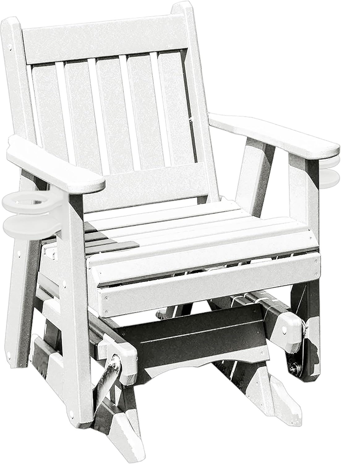 Amish Craftsmanship Made in USA 2FT Heavy Duty Poly Lumber Wood Porch Glider Premium Colors HDPE with No wood fibers Mission English Series design 500 lbs Limit With Cupholders Solid-White