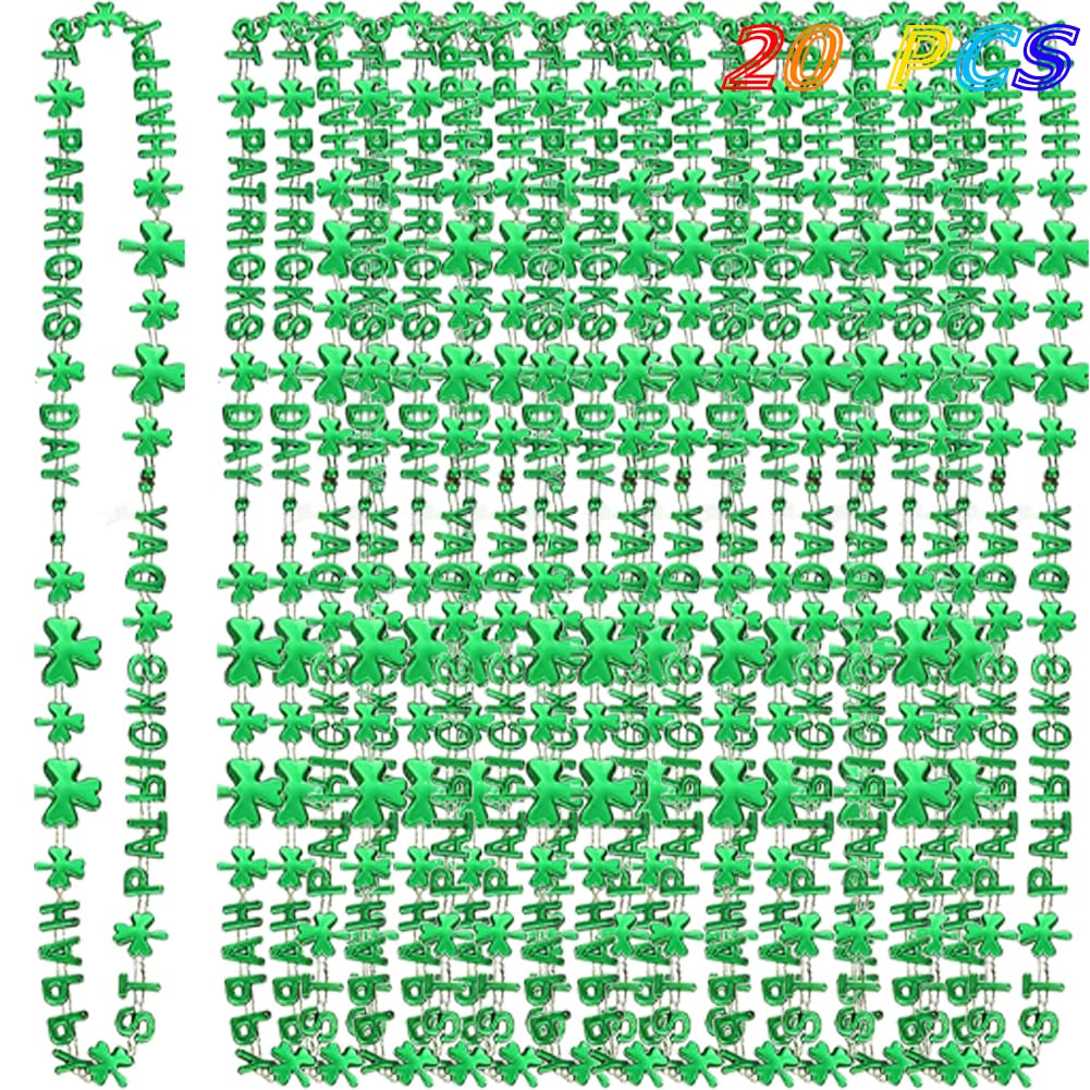 CAMIRUS 20 PCS St. Patrick's Day Shamrock Bead, Metallic Green Happy St. Patricks Day Beads for Kids Dressing-up Accessories, St. Patrick Party Favors Supplies