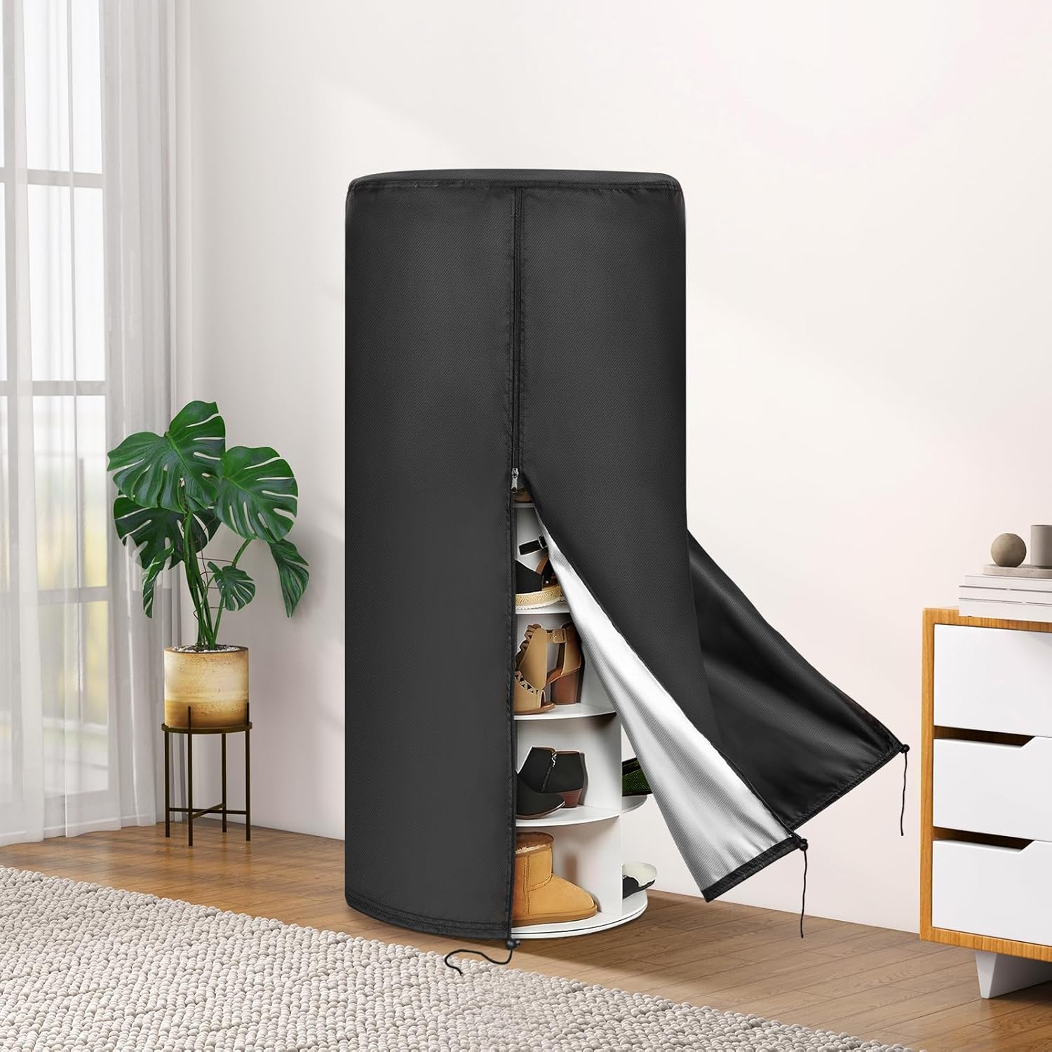 Rotating Shoe Rack Tower Cover,Waterproof Dust Cover for walk in closet organizers and storage,Heavy Duty Spinning Storage Tower Cover, 25" Dia x 63" H(Cover Only)