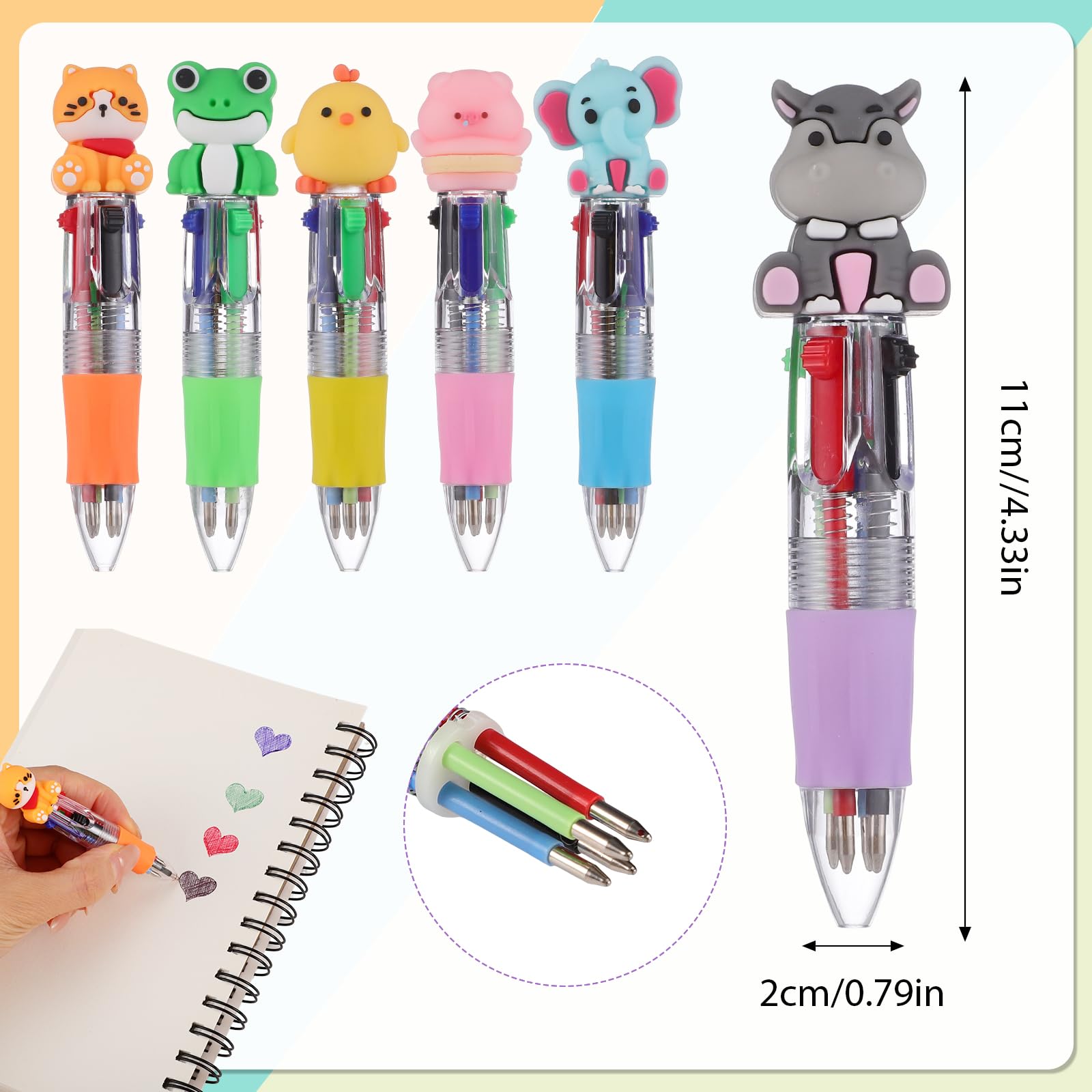 BESARME Lot de 24 ensembles de papeterie amusants, 24 stylos mignons 4-1 et 24 carnets de poche animaux avec sacs cadeaux, prix de classe, cadeaux de fête